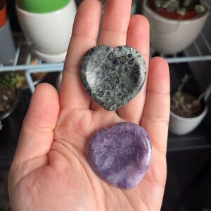 2 Crystal Worry Stones set - Kambaba Jasper and Lepidolite Mica